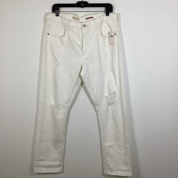 Pilcro Distressed Slim Boyfriend Crop Jeans 31 NWT White Denim Anthropologie - Picture 2 of 10